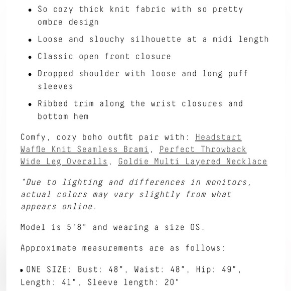 Light pink and off-white super cozy, soft and comfy sweater duster, new, one sz - Picture 5 of 10